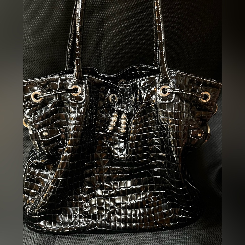 Charles David Large Black Patent Leather Top Handle Satchel Handbag